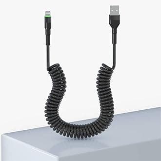 Coiled Lightning Cable Apple Carplay Compatible & MFi Certified, Short USB to Lightning Cable with Data Transmission and LED, Retractable iPhone Charger Cord for iPhone/Pad/Pod