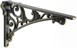 Decorative Shelf Bracket 6 inch, Brushed Antique Brass Brackets for Shelving, Heavy Duty Vintage, DIY Projects, Hardware Included, 4 Pack, 5.9x4.17x1.73 inch，Baroque Style