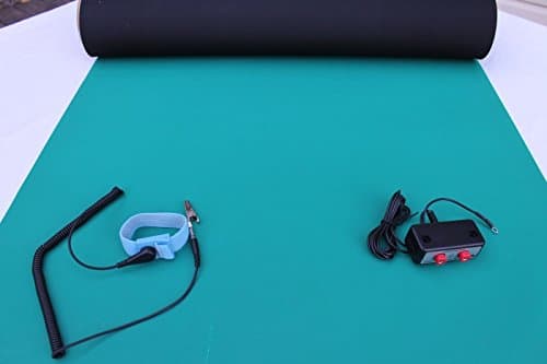 2 Layer Rubber ESD Anti-Static Hi-Temp Mat Kit with Dual Bench Grounding/Wrist Strap (24" x 36") - Green