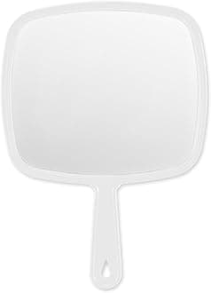 PROTECLE Extra Large Hand Mirror, Salon Barber Hairdressing Handheld Mirror with Handle (Square White 12.4"x 9")
