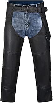 HWKMotorcycle Leather Chaps for Men and Women, Black Motorcycle Chaps for Road Rash Protection and All-Weather Comfort