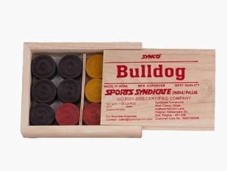 Synco Professional Wooden Carrom Coins Board Game Set | 24 Carrom Board Coins in Special Case (Bulldog)