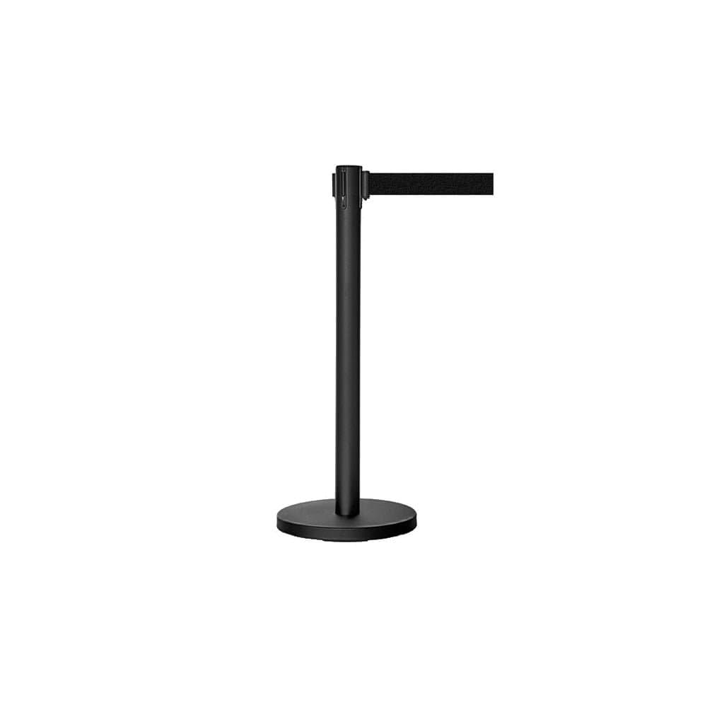 Stahldas Black Retractable Queuing Barrier Post with Black Belt - 2.0m