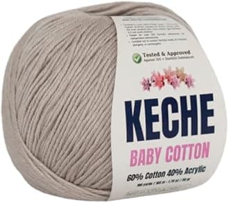 Keche Cotton Yarn, 60% Cotton 40% Acrylic Yarn, Soft Cotton Yarn for Crochet and Knitting, Amigurumi Yarn 1 Skein/Ball 1.76 Oz (50g) / 180 Yrds (165m) - Sand