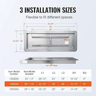 VEVOR Recessed Rectangular Fire Pit Kit 762 mm x 254 mm, Φ3 mm Rectangular Stainless Steel Burner Kit, Natural Gas Propane 125000 BTU Fire Pit with Backyard Garden Burner Park