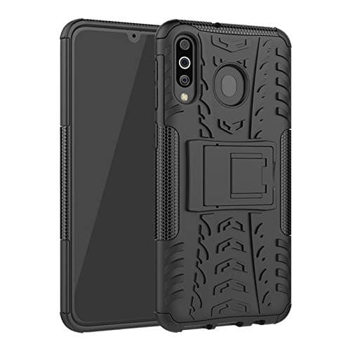 Soezit Hybrid Armor Back Cover Case with Kickstand Wheel Pattern for Samsung A20S (Black)