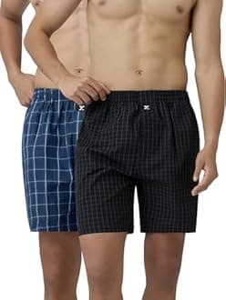 XYXX Men's Checkmate Super Combed Cotton Regular Fit Boxer Shorts with No Marks Waistband & Dual Side Pocket (Pack of 2)
