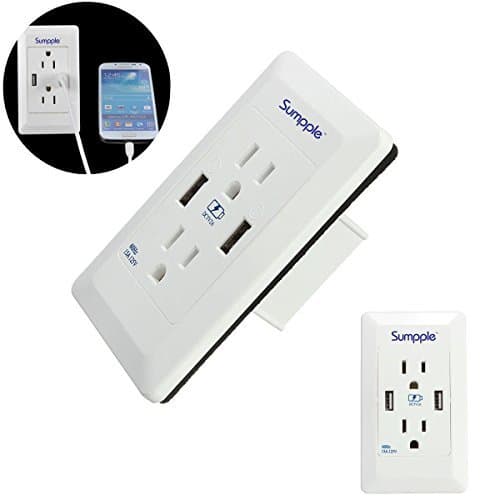 Sumpple 2-Outlet Power Charger Socket Wall-Mounted Power Adapter with 2.0 A, 5V, Dual USB Ports Home/Office/Travel Power Adapter