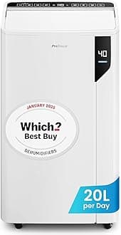 Pro Breeze® 20L/Day Compressor Dehumidifier - Energy Efficient with Laundry Mode, Humidity Sensor, Carbon Air Filter for Mould, Damp & Moisture - for Home & Bedroom - WHICH? BEST BUY DEHUMIDIFER AWARD
