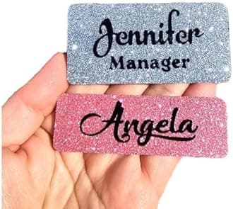 Custom Fine Glitter Name tag PIN or Magnet Work Badge Gloss Sealed Sparkle Personalized Custom Bling 1x3 or 1.5x3 Gift Nurse Job (Gold)