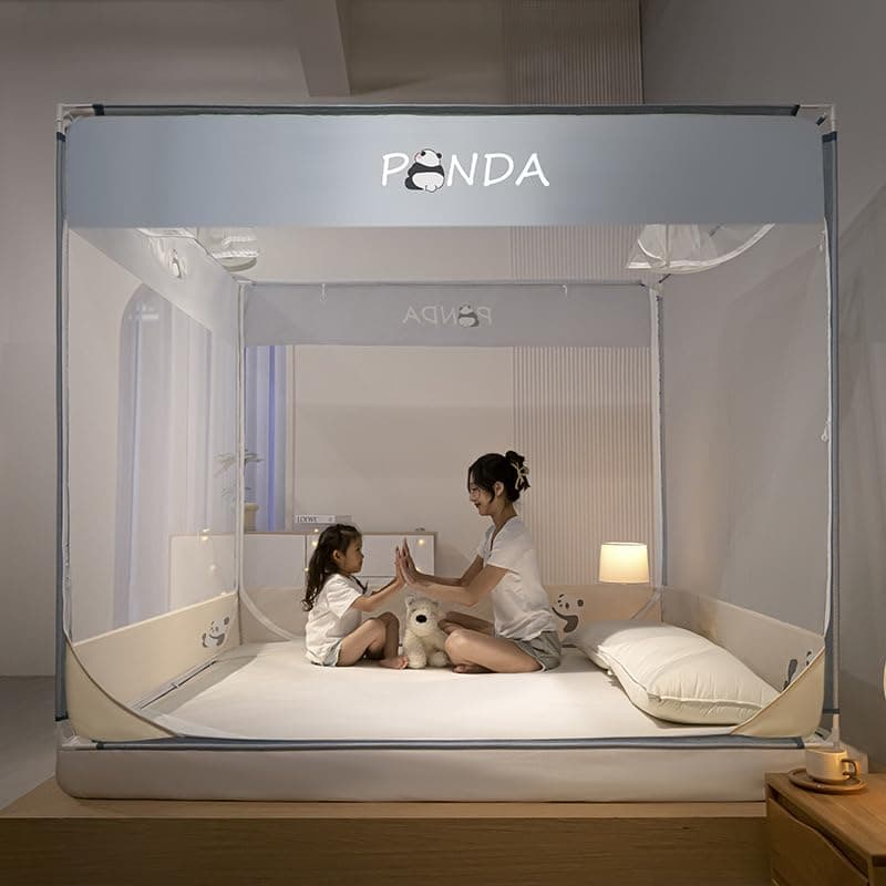 LIMOSMosquito Bed Net,4 Corners Post Canopy Bed Mosquito Net for Babies & Adults,3 Side Opening，Anti-drop Bottom, Easy Installation (new panda, 1.5 x 2m)