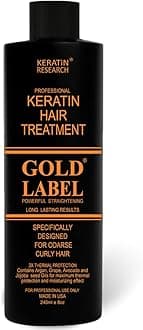 Keratin Research Gold Label Professional Brazilian Blowout Hair Treatment Super Enhanced Formula Specifically Designed for Coarse, Curly, Black, African, Dominican, and Brazilian Hair Types 240ml
