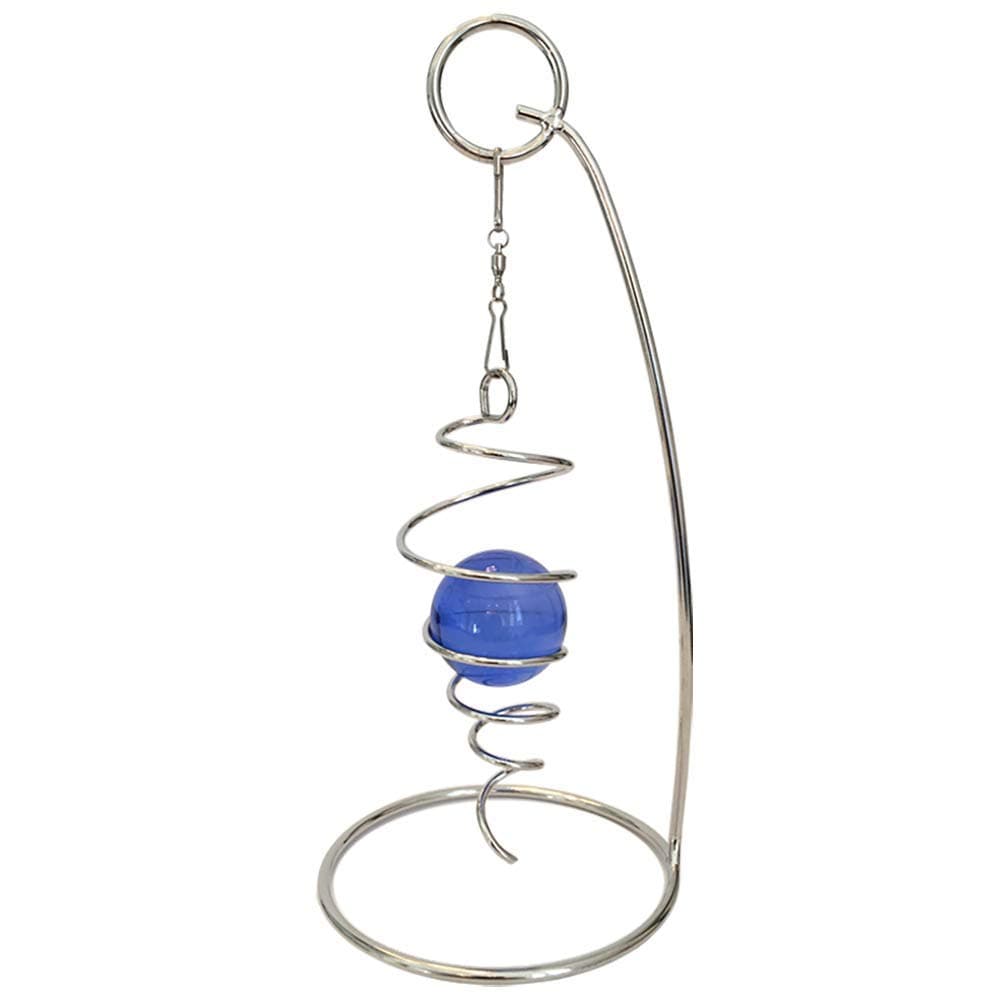 Mini - Desktop Spiral Spinner with Decorative Sphere Desk Optical Illusion Kinetic Toy with Stand and Swivel Hook - 4” Hanging Spiral Tail and 7” Stand, Silver Blue