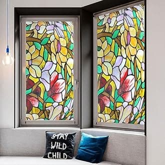 Stained Glass Church Style Decorative Privacy Window Film Static Cling No Adhesive Heat Control Glass Sticker for Home Office W31.5 x H72.8(80x185cm)