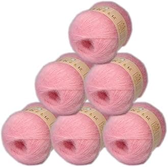 6 Balls Angora Mohair Wool Yarn Soft Fingering Baby Mohair Cashmere Hand Crochet Yarn for Knitting DIY Scarf Sweater Thread 300g (Pink)