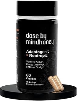 MINDHONEY | DOSE 60 Count, Premium All-in-One Nootropic Brain Supplement | Focus, Mood, Energy, & Memory | Functional Mushrooms & Adaptogens - Lion’s Mane, Ashwagandha, L-Theanine, Bacopa, & Vitamins