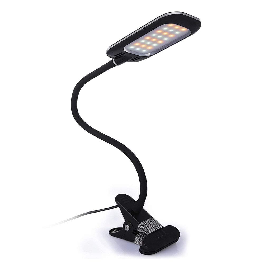 24 LEDs Desk Lamp Dimmable Eye-Care Reading Light, Adjustable 3 Color Modes,10 Dimming Levels, Flexible Clip-on Light for Reading, Studying, Working, Bedroom, Office ,White, 5W with AC Adapter