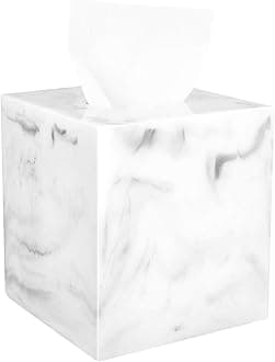Luxspire Resin Tissue Box Cover, Square Facial Tissue Toilet Paper Wipes Holder Napkin Dispenser for Vanity Car Office Bedroom Bathroom Accessories Bathroom Decor, Cube Kleenex Holder, Marble Pattern