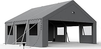 20x20 Carport Canopy, Heavy Duty Car Port, Portable Garage Carports with 4 Roll Up Doors, Grey