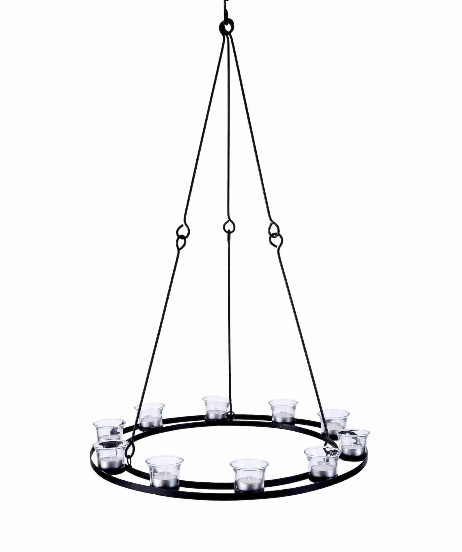 Single Tier Tea Light Chandelier (Black Frame - Clear Glass)
