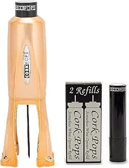Cork Pops Legacy Wine Opener w/ 3 Refill Cartridges Built-in 4-Blade Foil Cutter Safe Cork Removal, Effortless Push Button Use, Needle Guard for Safety, Low-Pressure Cartridge Opens Up To 60 Bottles