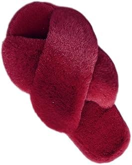 Women’s Cross Band Slippers, Soft Plush Fleece Lightweight Non Slip Open Toe Flip Flop Shoes House Indoor Outdoor Fur Fuzzy Slippers