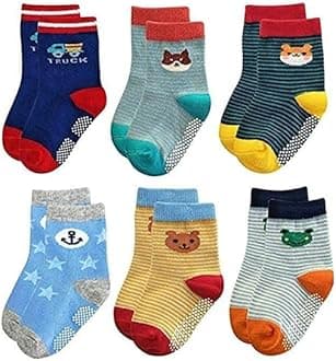 Baby Boy's Cotton Anti Slip Grip Socks (Pack of 6)
