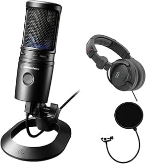 AT2020USB-X Cardioid Condenser USB Microphone Bundle with Polsen HPC-A30-MK2 Monitor Headphones & Pop Filter