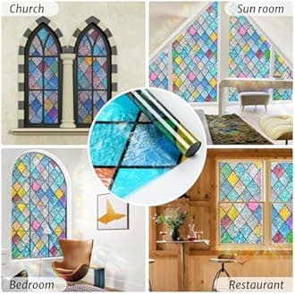 rabbitgoo Stained Glass Window Film Rainbow Film Decorative 3D Privacy Sticker Colorful Lattice Window Decals Cling, Sun Catcher Static Decals for Home 23.6"×78.7"