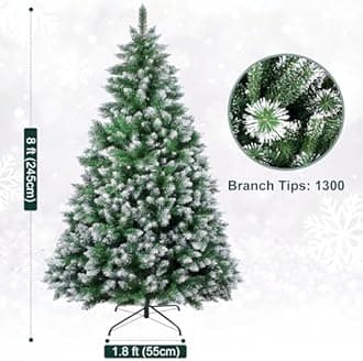 Christmas Tree 7FT/8FT Artificial Tree with Pine Cone and Red Fruit, Foldable Metal Stand for Holiday Christmas Decoration (Green+White, 8FT)