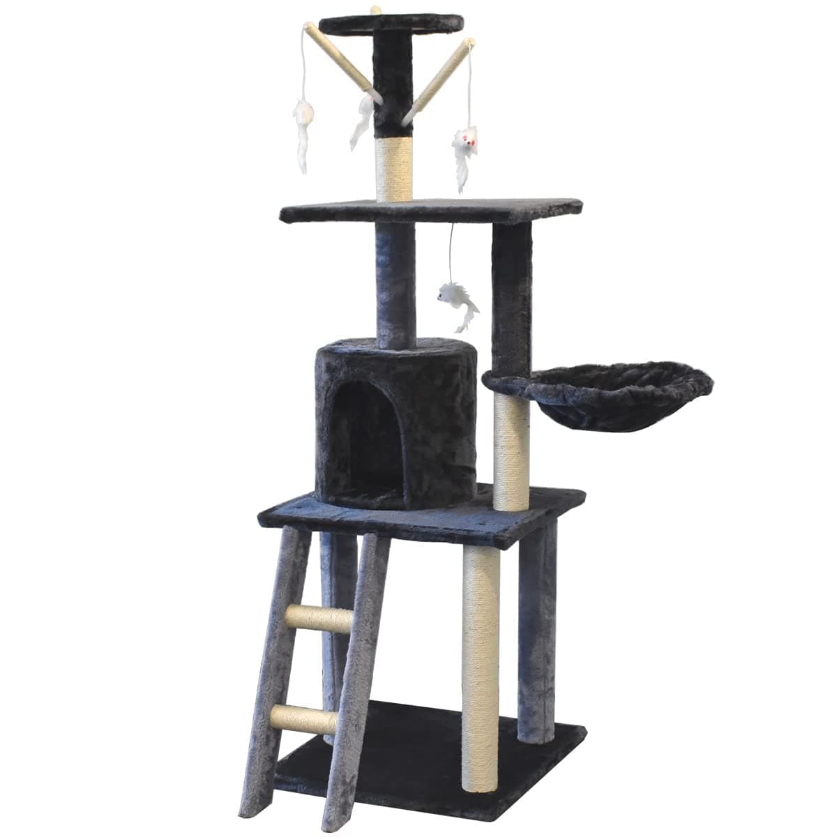 LoCaSo Cat Tree Scratching Post Climbing Activity Centre Sisal Bed Toys Scratcher Tower (Grey)