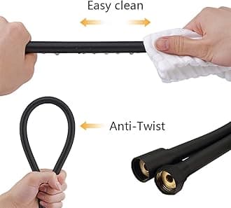 GRIFEMA G852B-18 PVC Smooth Black Universal Shower Hose 1.8m, Replacement Shower Pipe with Brass Connections, Flexible Anti-Twist