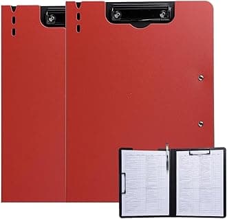Clipboard Folder, 2 Pcs A4 Foldable Clipboard with Horizontal and Vertical Double Metal Clips, 360 Degree Foldable Binder Clipboards with Pen Holder, File Cover Work Folder Clipboards, Red