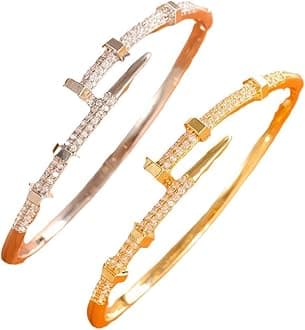 NMAVXKLI Nail Bangle Bracelet for Women 18K Gold Plated Cubic Zirconia Stones Titanium Steel Bracelet Jewelry Valentines Christmas Gifts