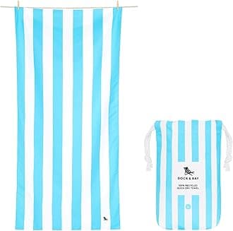 Dock & Bay Beach Towel – Quick Dry, Sand Free – Compact, Lightweight – 100% Recycled – Contains One Bag – Cabana Light – Tulum Blue, Extra Large (200 x 90 cm, 78 x 35 cm)