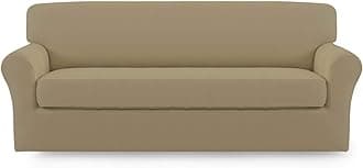 Easy-Going 2 Pieces Microfiber Stretch Sofa Slipcover – Spandex Soft Fitted Sofa Couch Cover Washable Furniture Protector with Elastic Bottom Kids Pet(Sofa,Tan)