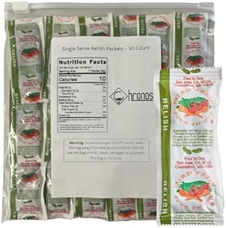 Relish Packets (9g) –- Gift Assortment - 50 Count - relish Condiment Packs in Chronos Food Safe Slide Seal Bags