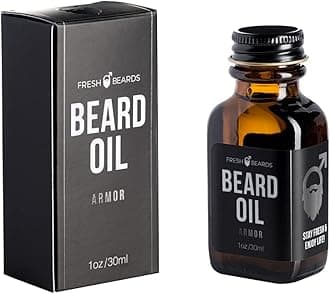 Fresh Beards Armor Beard Oil - Sandalwood, Bourbon, and Amber Fragrance - Scented Mens Beard and Mustache Oil - Soothing Anti-Itch Moisturizer & Softener for Dandruff Prevention and Healthy Beard Growth