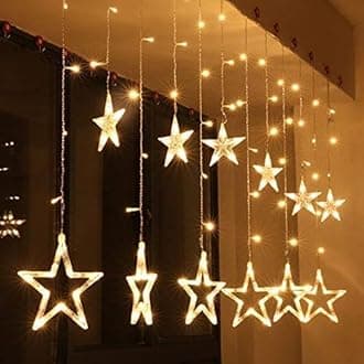 Desidiya® 12 Stars LED Diwali Lights Curtain String Lights Window Curtain Led Lights for Decoration with 8 Flashing for Christmas, Wedding, Party, Home, Patio Lawn (Warm White)