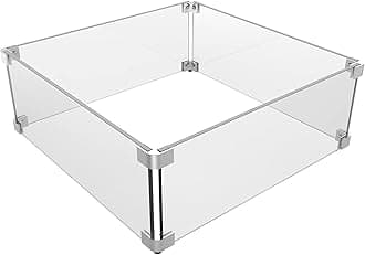 Grisun Fire Pit Glass Wind Guard - 18 x 18 x 6 inch for Fire Pit Burner Ring Kit 12 Inch, Thick 5/16 inch Heat-Resistant Tempered Glass for Ciays for Ciays and Yaheetech 28 inch Fire Pit Table