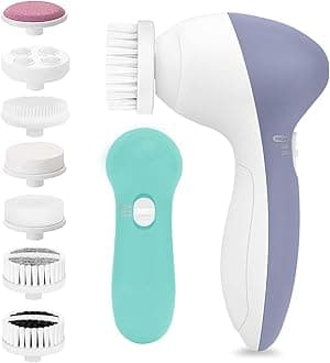 Facial Cleansing Brush Face Scrubber: CLSEVXY Electric Face Spin Cleanser Brushes with 7 Brush Heads for Deep Cleansing, Gentle Exfoliating, Removing Blackhead, Massaging(Aqua Blue)