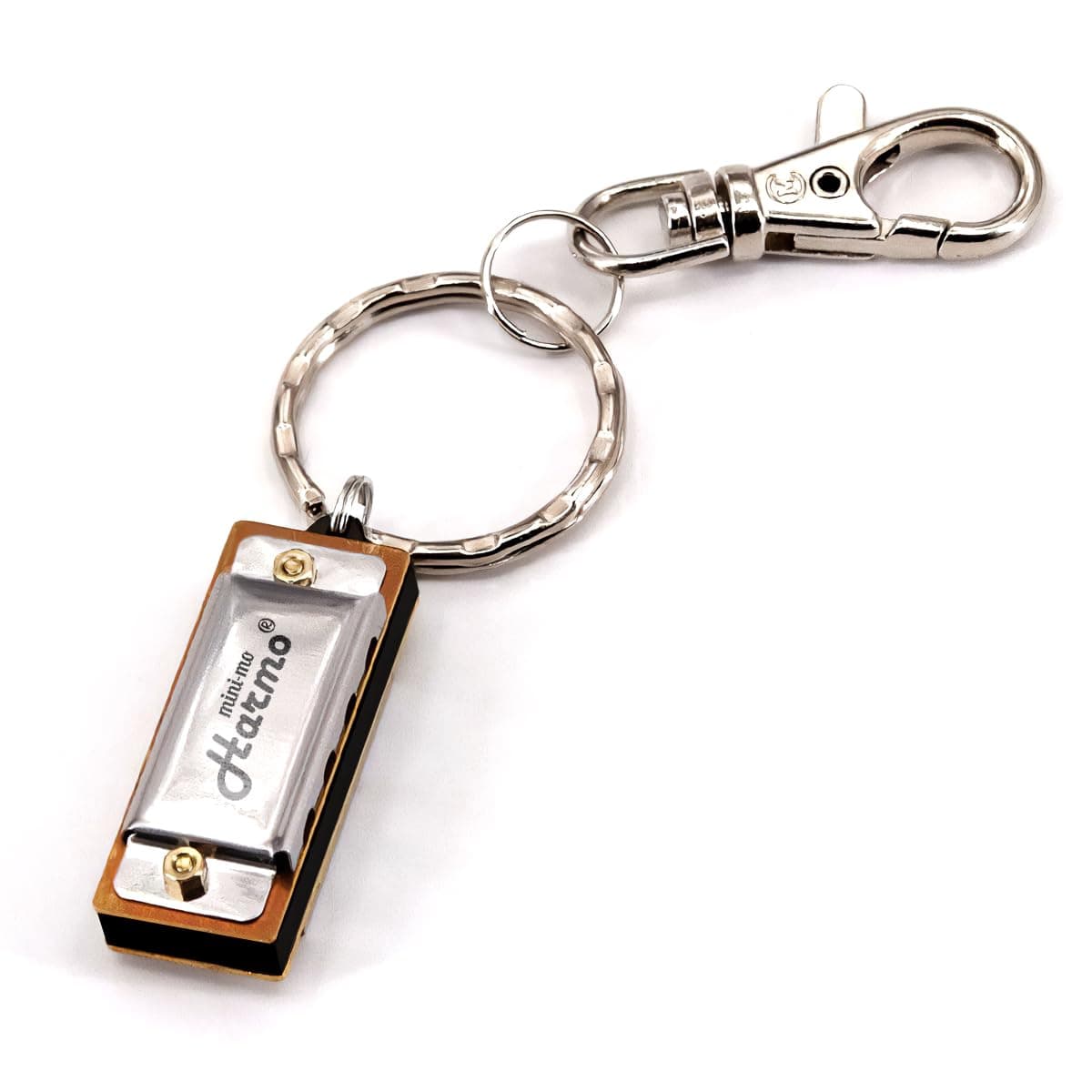 Harmo Mini-Mo Keychain Harmonica - 4 Hole 8 Tunes Type C Mini Harmonica Keychain, Stylish and Portable Mini Keychain, USA Designed Stainless Steel, Ideal Music Keychain Accessory