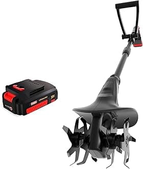 MZK 20V Cordless Rudder Cultivator with 4 Steel Blades, 7.8 Inch Wide Battery Powered Garden Cultivator, Mini Gardening Rudder (2Ah Battery and Charger Included)