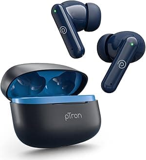 pTron Newly Launched Zenbuds X1 Quad Mic TWS Earbuds, TruTalk ENC Calls, 40H Playtime, In-Ear Sensor, 40ms Movie/Music Modes,Bluetooth 5.3 Headphones, TypeC Fast Charging & IPX5 Water Resistant (Blue)
