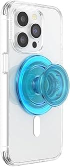 PopSockets Phone Grip Compatible with MagSafe, Adapter Ring for MagSafe Included, Phone Holder, Wireless Charging Compatible - Electric Blue Translucent