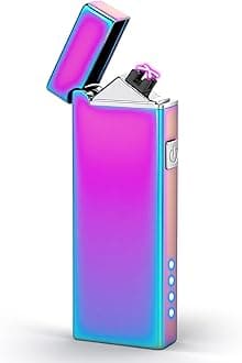 LcFun Electric Lighter USB Rechargeable Windproof Flameless Plasma Dual Arc Lighter, Cute Metal Pocket Lighters for Candle, Small Valentines Birthday Gifts for Women Friends Wife (Multichrome)