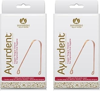 Ayurdent Tongue Cleaner for Kids Ages 10+ and Adults - Premium Ayurvedic Copper Oral Hygiene Tongue Scraper Tool for Effective Bacteria & Plaque Removal (Pack of 2)