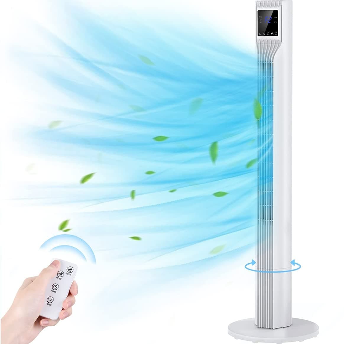 Tower Fan - 44’’ Oscillating Tower Fan with Remote Control, Quiet Bladeless Cooling Fan with 3 Modes, LED Display Stand Up Fan with 7.5h Timer, Indoor Standing Fan for Bedroom/Home Office Use