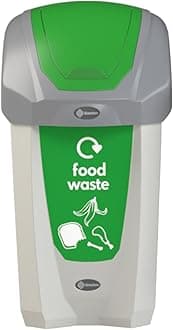 Nexus 30 Food Waste Bin (Grey, Green Sticker) – 30-Litre Food Waste Collection Bin – Compact Indoor Recycling Bins - Flip Lid