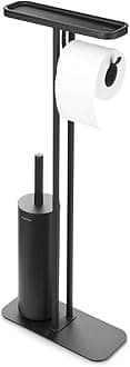Brabantia - Mindset Toilettenbutler - Bathroom Shelf, Toilet Paper Holder & Hygienic Toilet Brush - Corrosion Resistant - Sturdy & Non-Slip Base - Infinite Grey - 75.5 x 12.5 x 29 cm